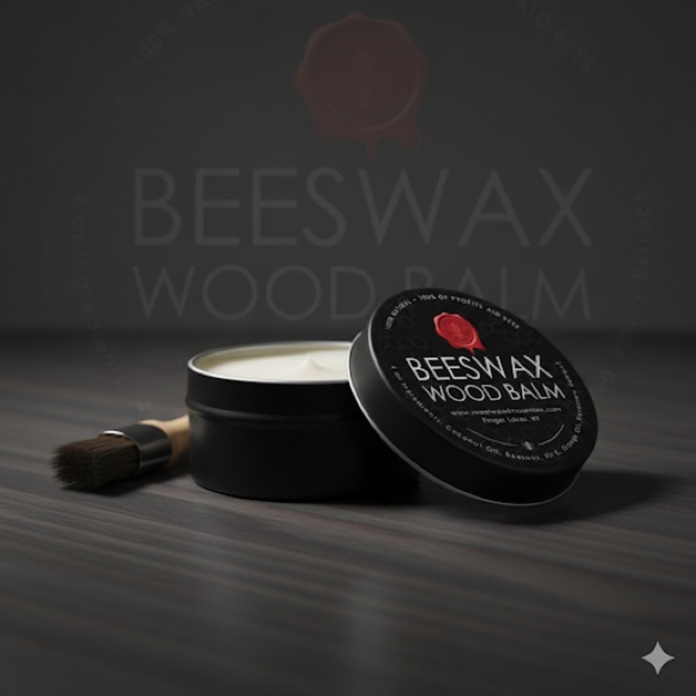 Beeswax Wood & Leather Balm Black Tin - Natural Conditioner Moisturizer 4 oz
